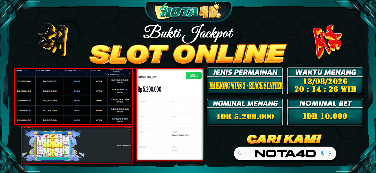 Bukti Kemenangan Besar Dibayar lunas Member NOTA4D RP 5.200.000, 12 Agustus 2026