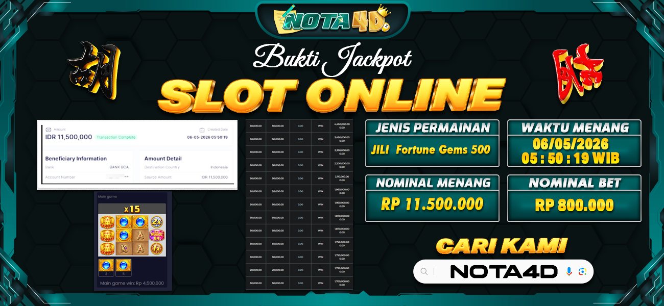 Bukti Kemenangan Besar Dibayar lunas Member NOTA4D RP 11.500.000, 6 Mei 2026